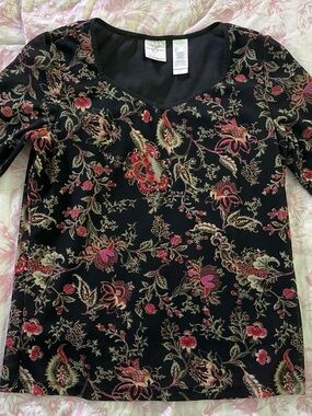 Liz Claiborne Whimsigoth Black Flower Top